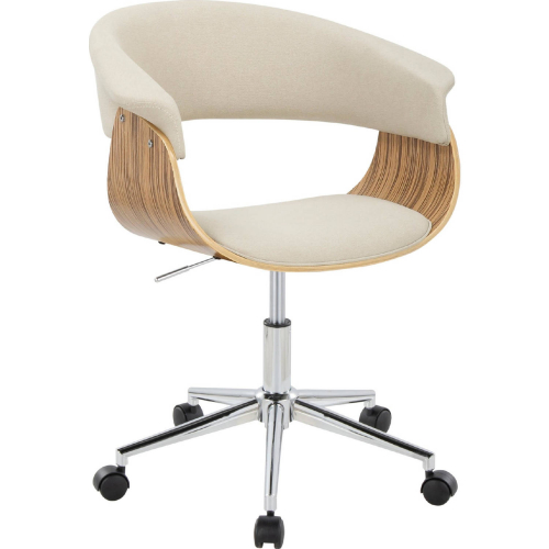 Vintage Mod Office Chair in Chrome, Zebra Wood & Cream Fabric